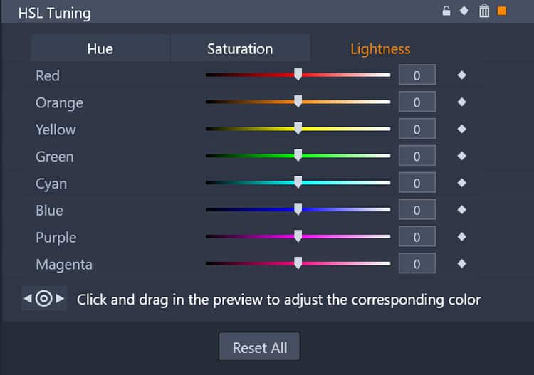 Adjust Video Hue, Saturation and Lightness with HSL Tuning Color