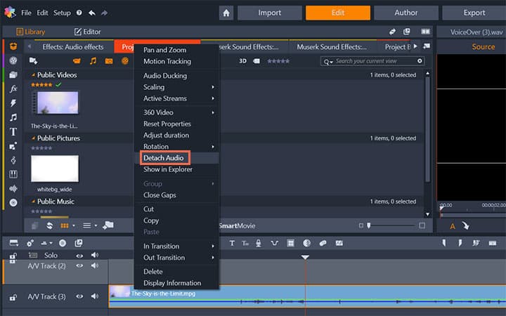 delete video but leave audio in pinnacle studio 22